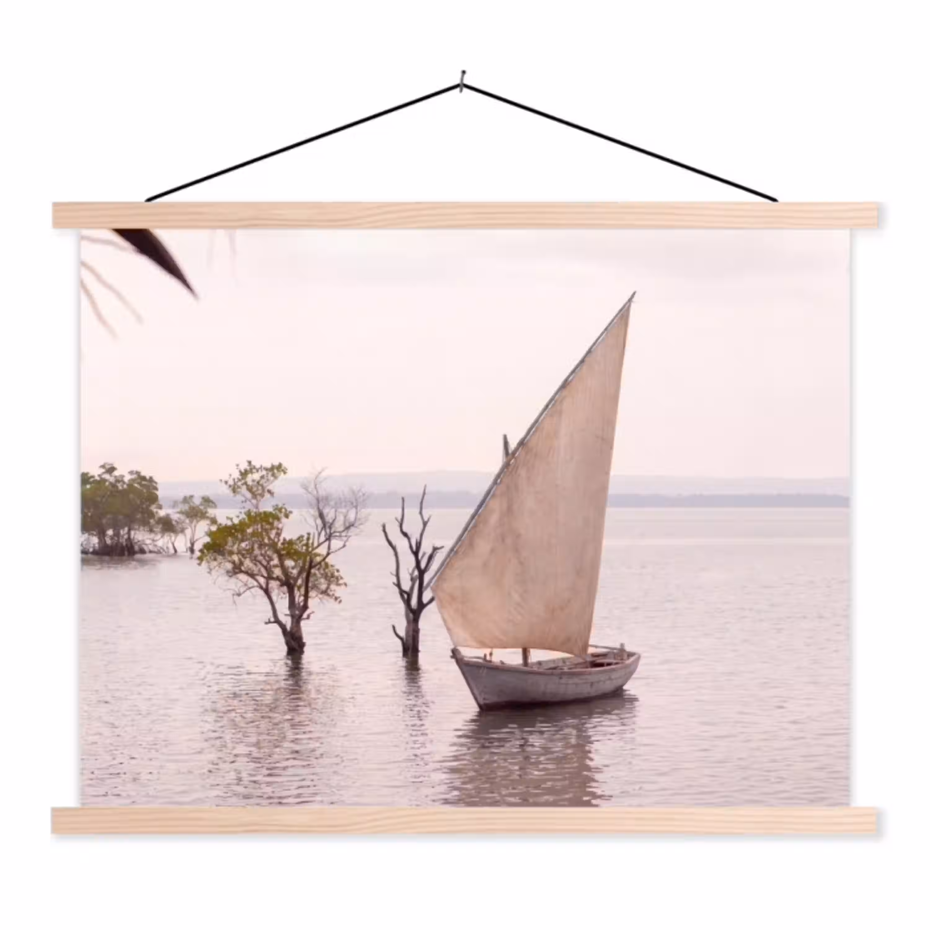 Boot - Zeil - Water - Tropisch - Natuur textielposter latten blank klein -3d