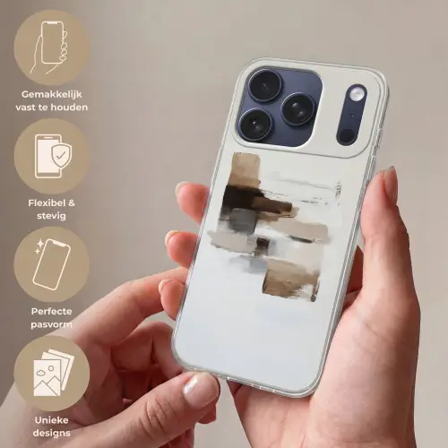 Penseelstreken - Balans - Beige - Bruin Telefoonhoesje iPhone 17 Pro klein -sfeer3_NL