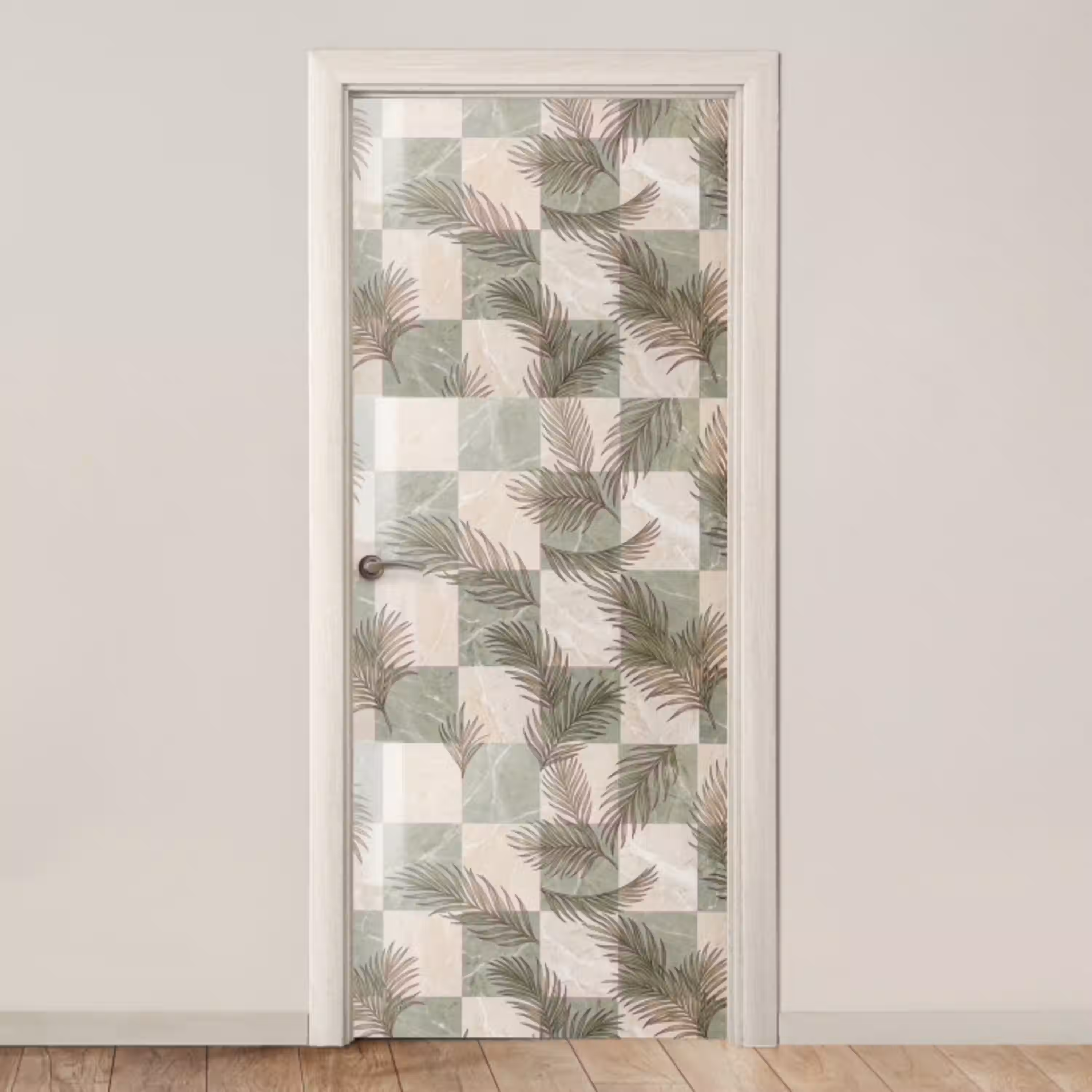 Planten - Bladeren - Marmer - Modern - Groen deurposter klein -3d_beige