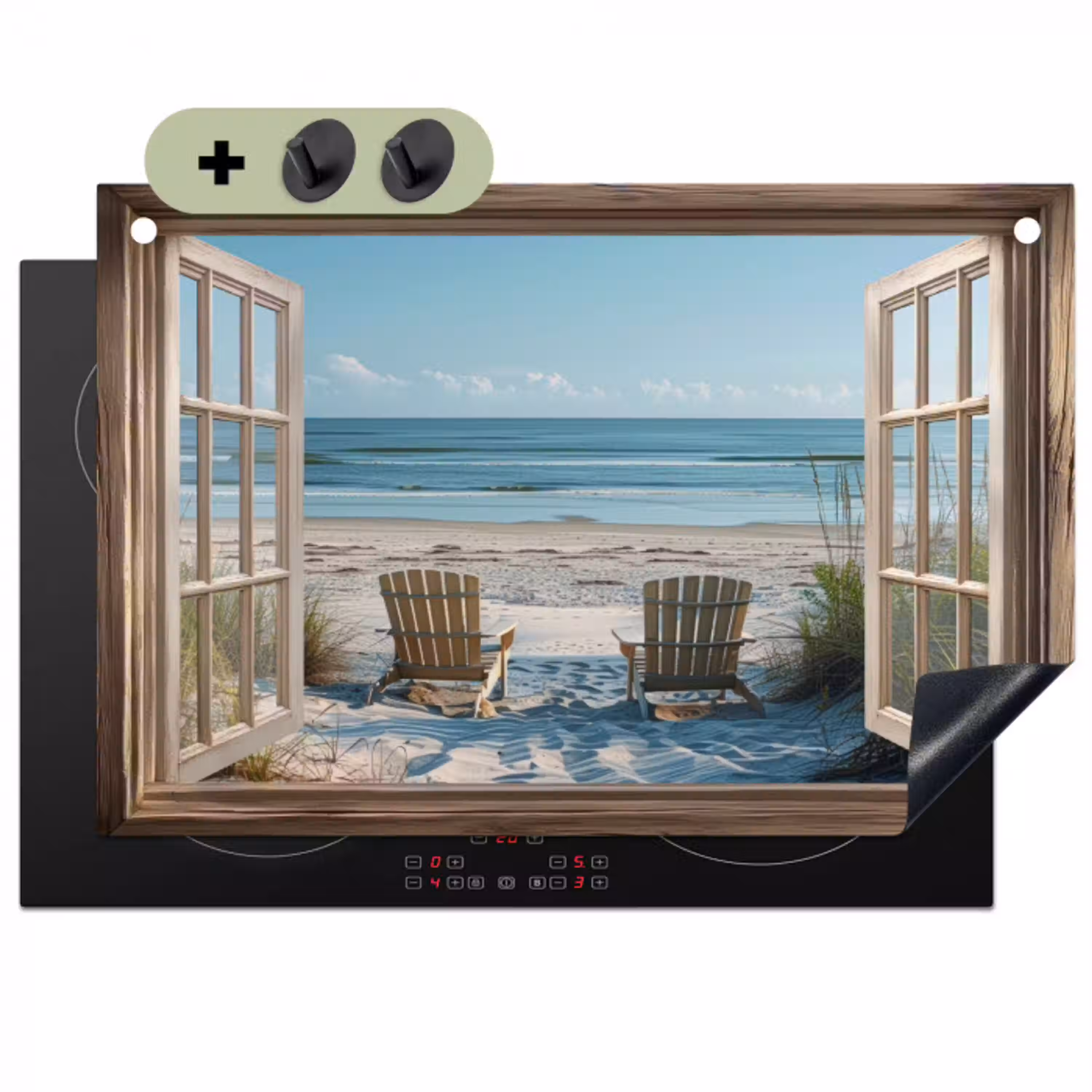 Doorkijk - Strandstoelen - Duinen - Zee - Natuur Inductie beschemer met haakjes klein -3d