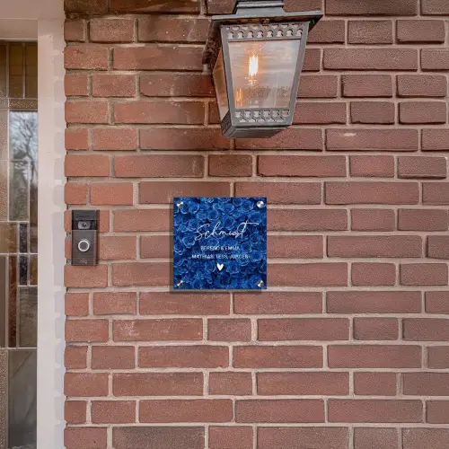 Blauwe rozen - Sierlijk Naambord Vierkant klein -sfeer7-XS