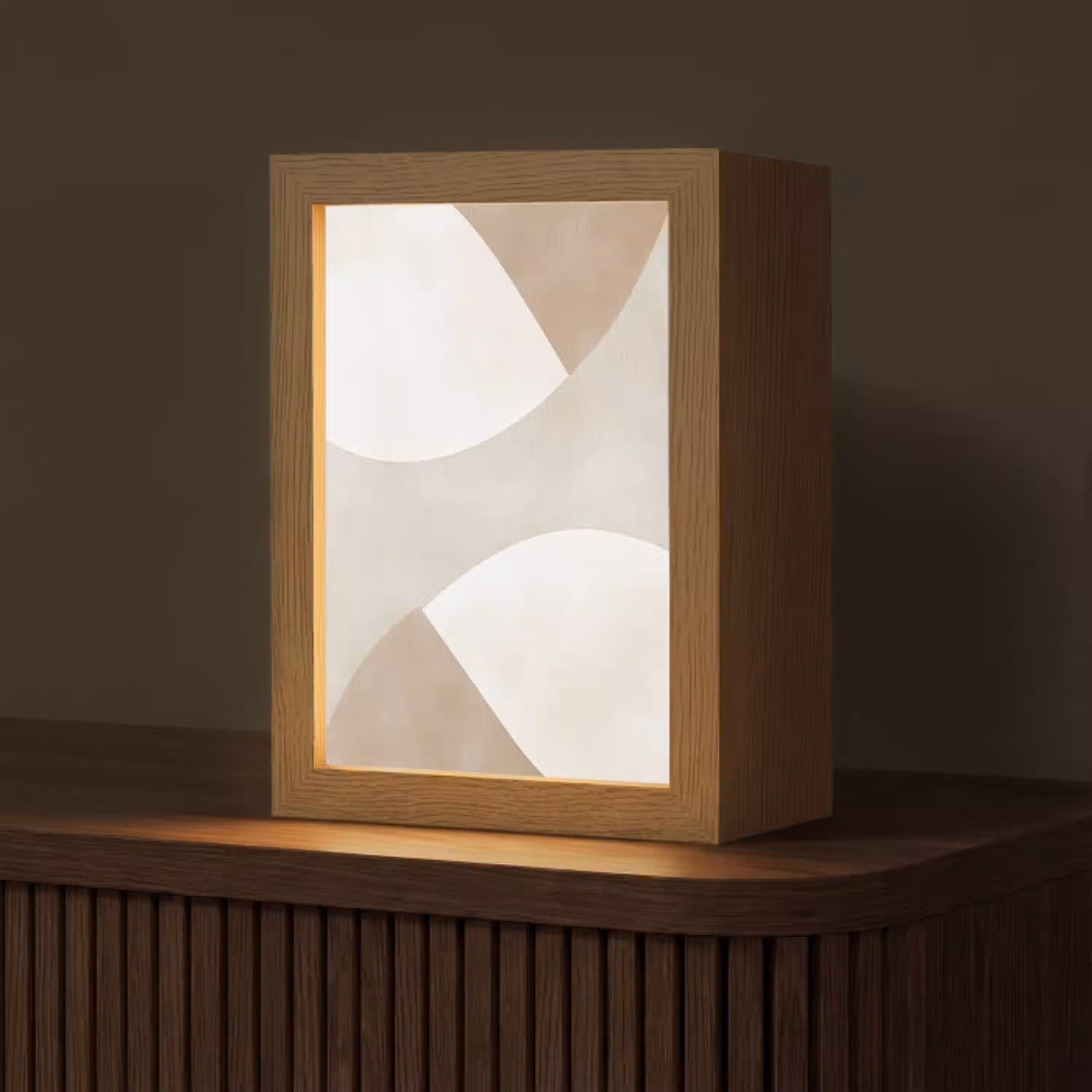 Bruin - Japandi - Abstract Light Box met kabel (Tafellamp) klein -z3d_website