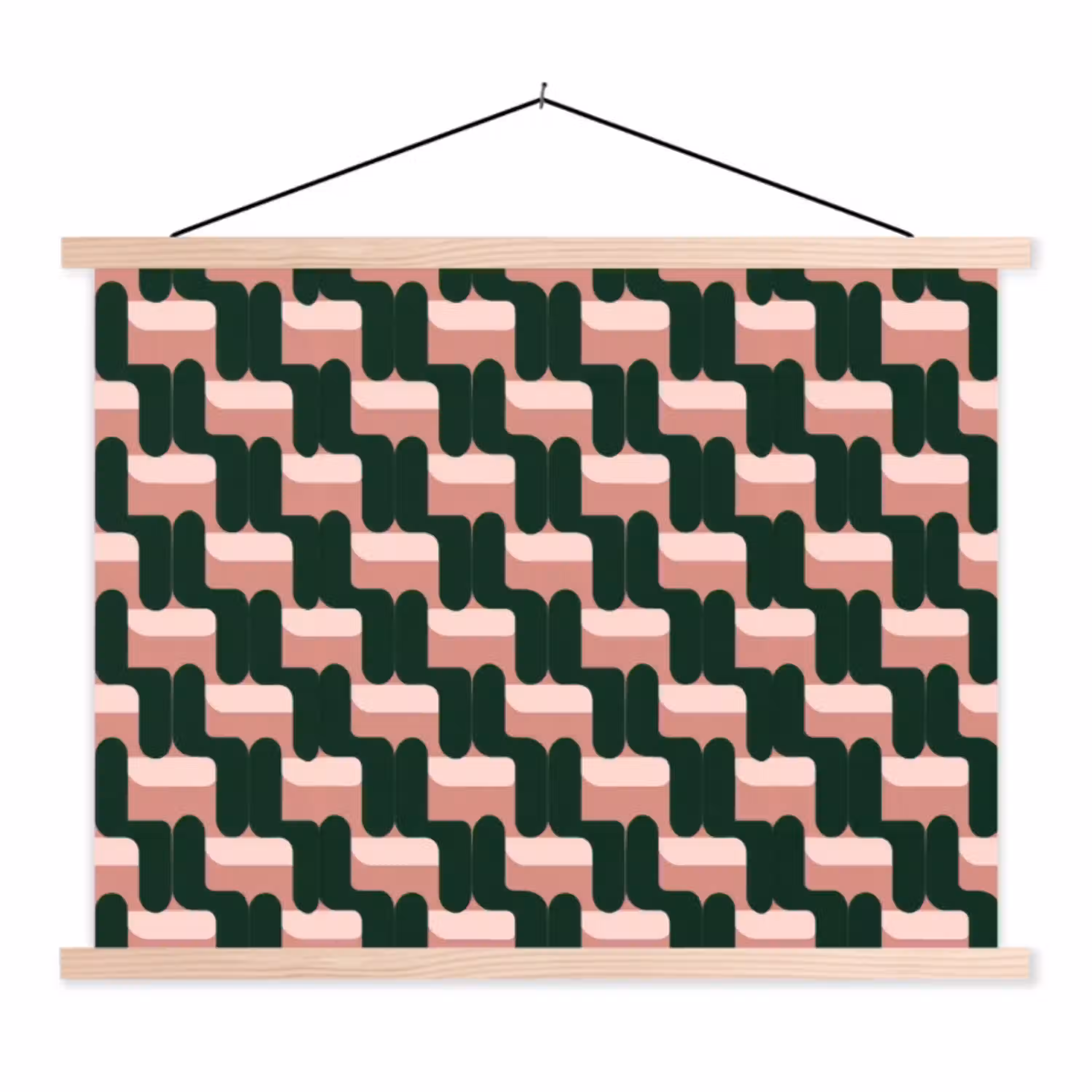 Vlechtpatroon - Groen - Roze - Geometrisch textielposter latten blank klein 122 -3d