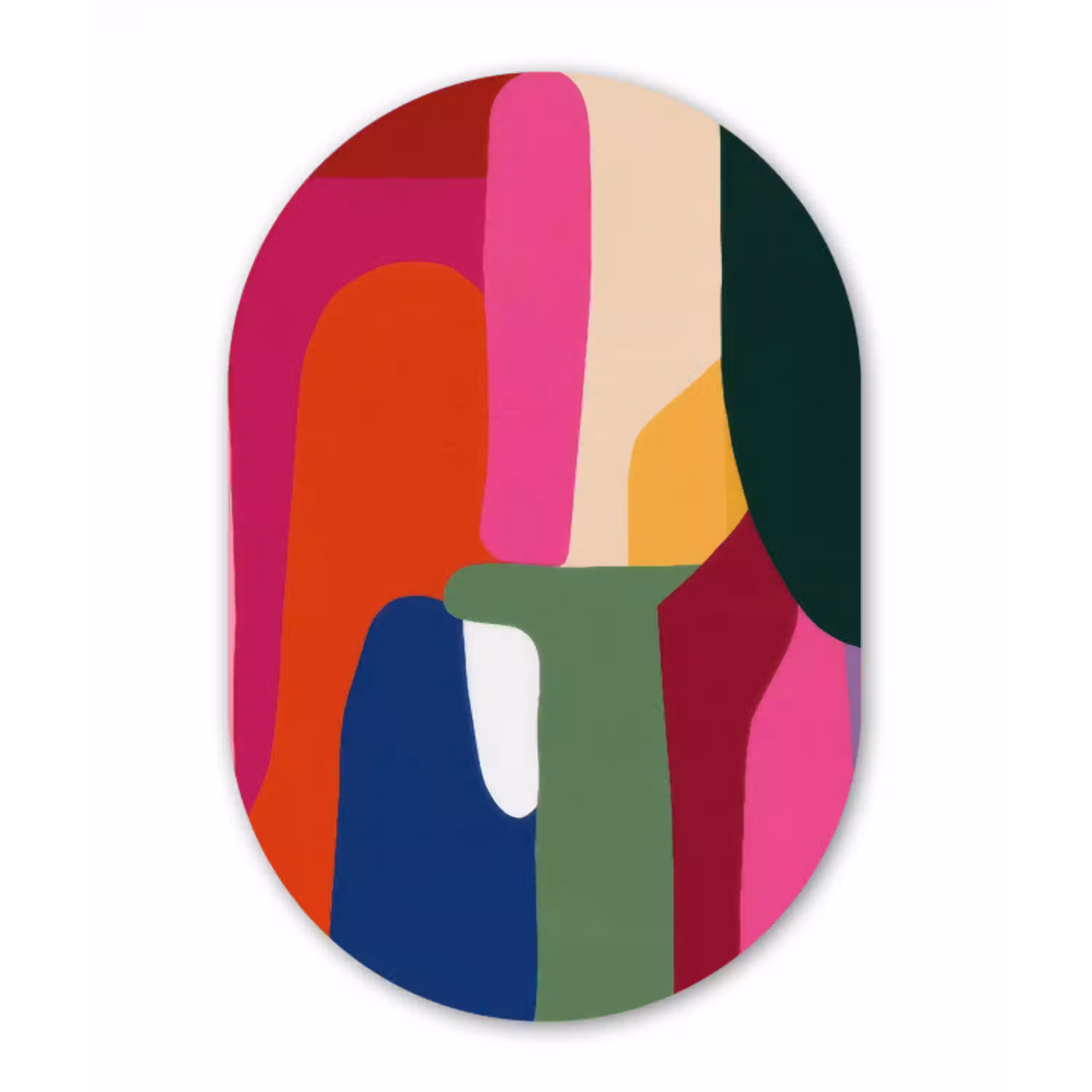 Kleurvakken - Recht - Rond - Abstract Wandcirkel Ovaal Aluminium middel -3d