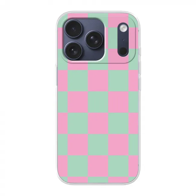 Telefoonhoesje - Schaakbord patroon - Groen - Roze - Blokjes