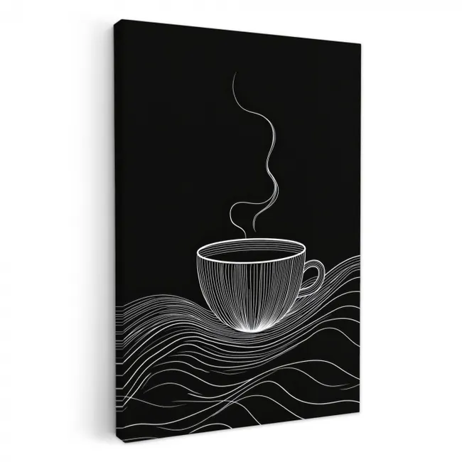 Lijntekening - Koffiekop - Zwart KitchenYeah - Keuken - Canvas klein -3d