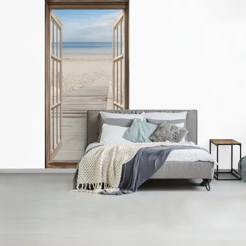 Doorkijk - Strand - Duinen - Pad - Landschap fotobehang vinyl groot -slaapkamer