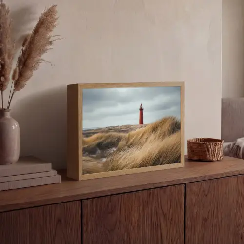 Duinen - Vuurtoren - Rood - Lucht Light Box met batterij (Wandlamp) middel -sfeer2