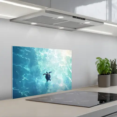 Schildpad - Zee - Blauw - Schittering keuken achterwand spatscherm klein -3d_schuin