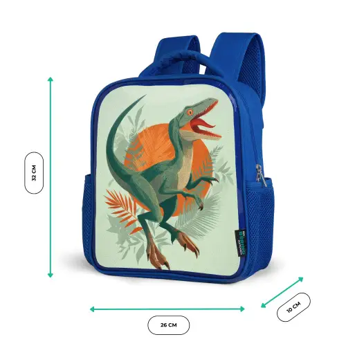 Dino - Bladeren - Grafisch - Groen Kinderrugzak - Blauw middel -productfoto_formaten