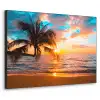 Palm - Zonsondergang - Horizon - Strand - Zee - Tropisch Textielframe zwart klein -3d