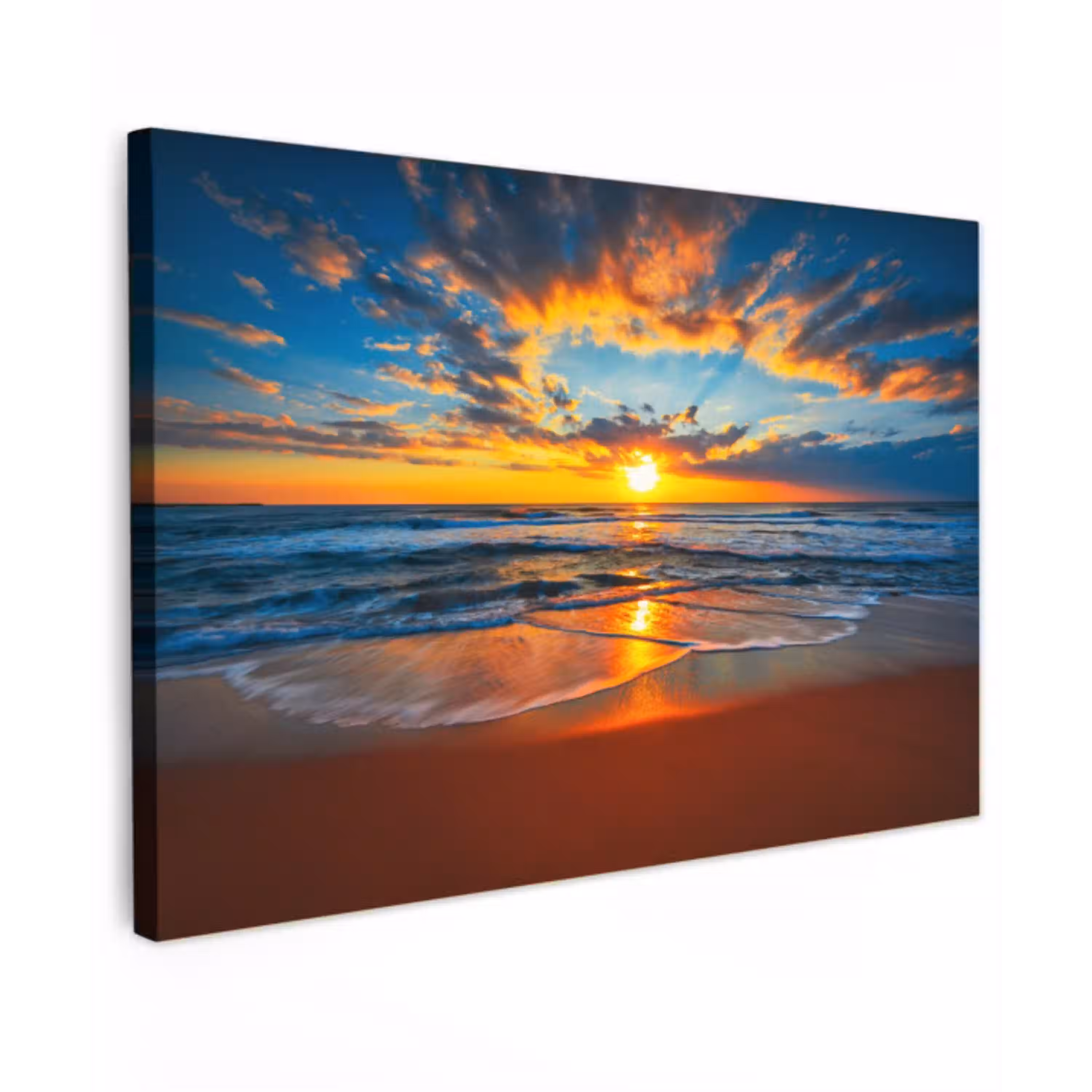 Vurige Zonsopgang aan Zee Tuinposter op houten frame 2 cm dik klein -3d