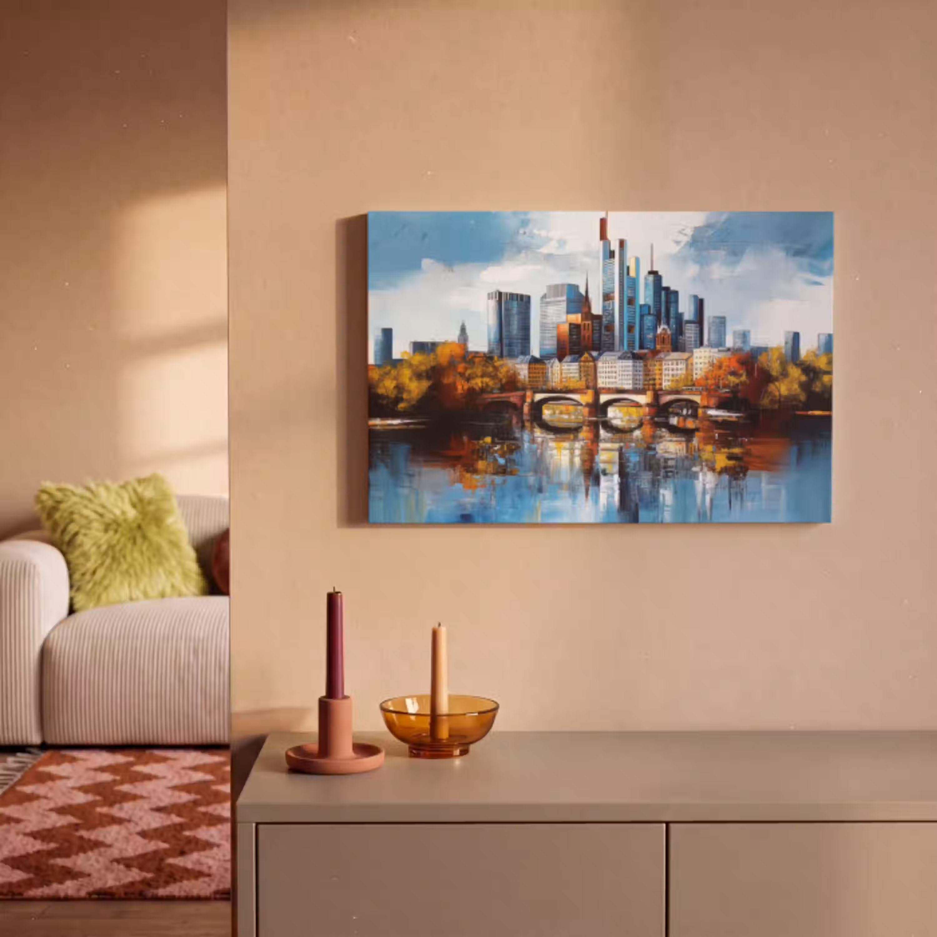 Bomen Frankfurt- Stad - Skyline - Brug canvas 2cm klein -sfeer1