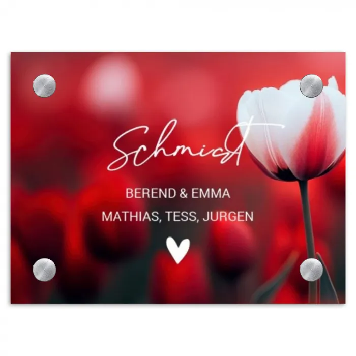 Rode tulpen - Sierlijk Naambord Rechthoek middel -3d