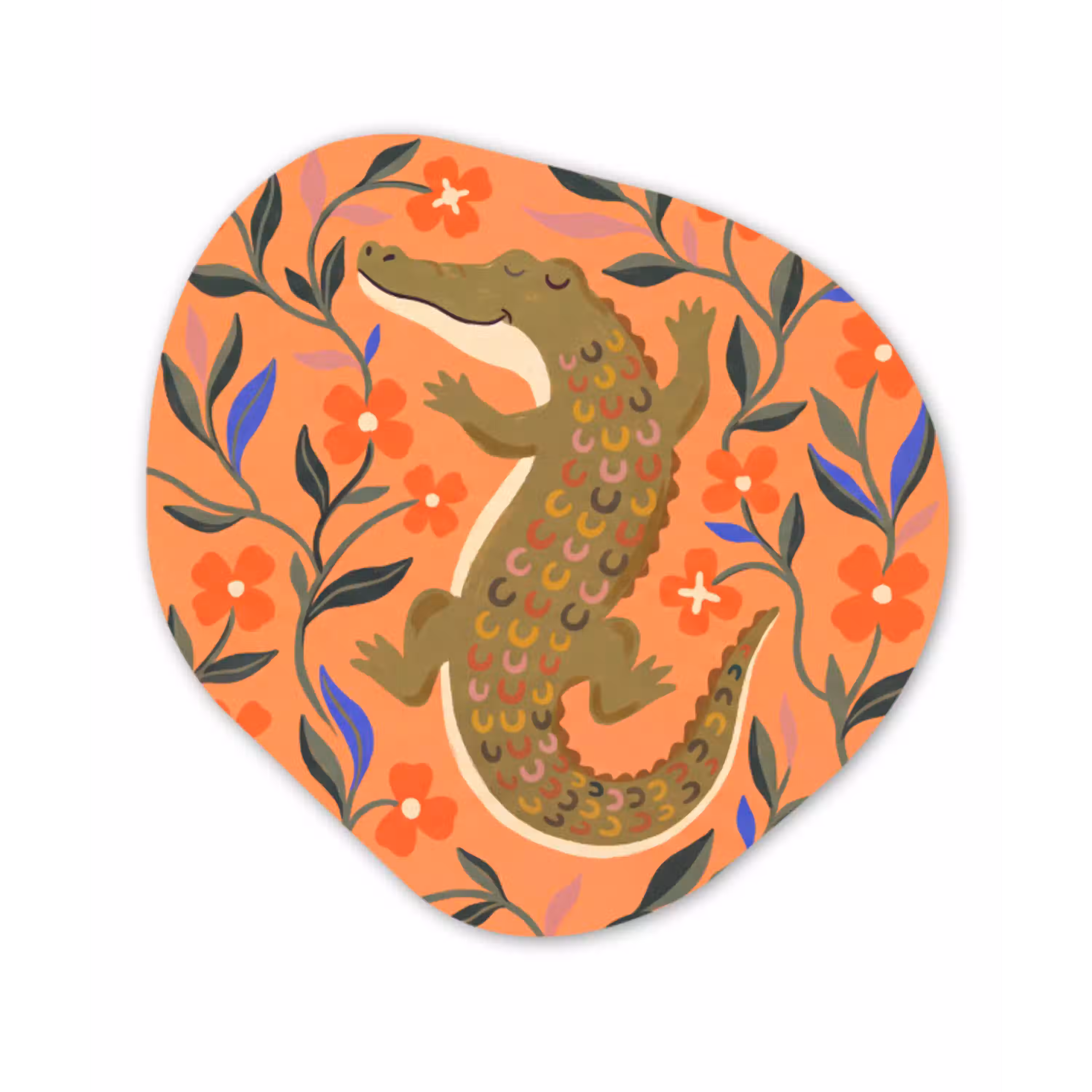 Dieren - Bloemen - Oranje - Illustratie - Natuur Wandcirkel Organisch Forex 3mm klein -3d