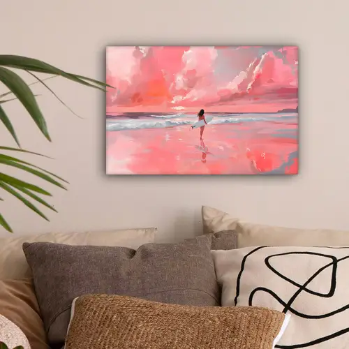 Roze - Surfen - Zee canvas 2cm klein -sfeer1