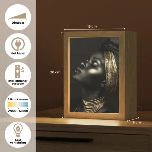 Vrouw - Goud - Portret - Modern Light Box met kabel (Tafellamp) klein -USP_NL