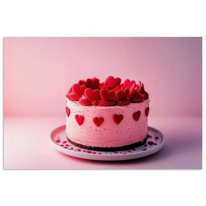 Taart - Hart - Roze poster papier klein -3d