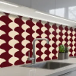Rood - Tegelpatroon - Crème keuken achterwand 2 middel 871 -3d_schuin