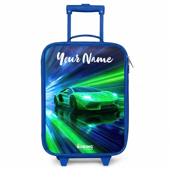 Kids' Suitcases with name Blue - Sports car - Green - Speed Lines - Neon
