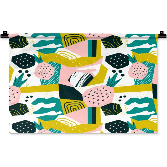 Tropisch - Abstract - Ananas - Geel - Groen - Roze Wandkleed katoen klein 269 -zz3d