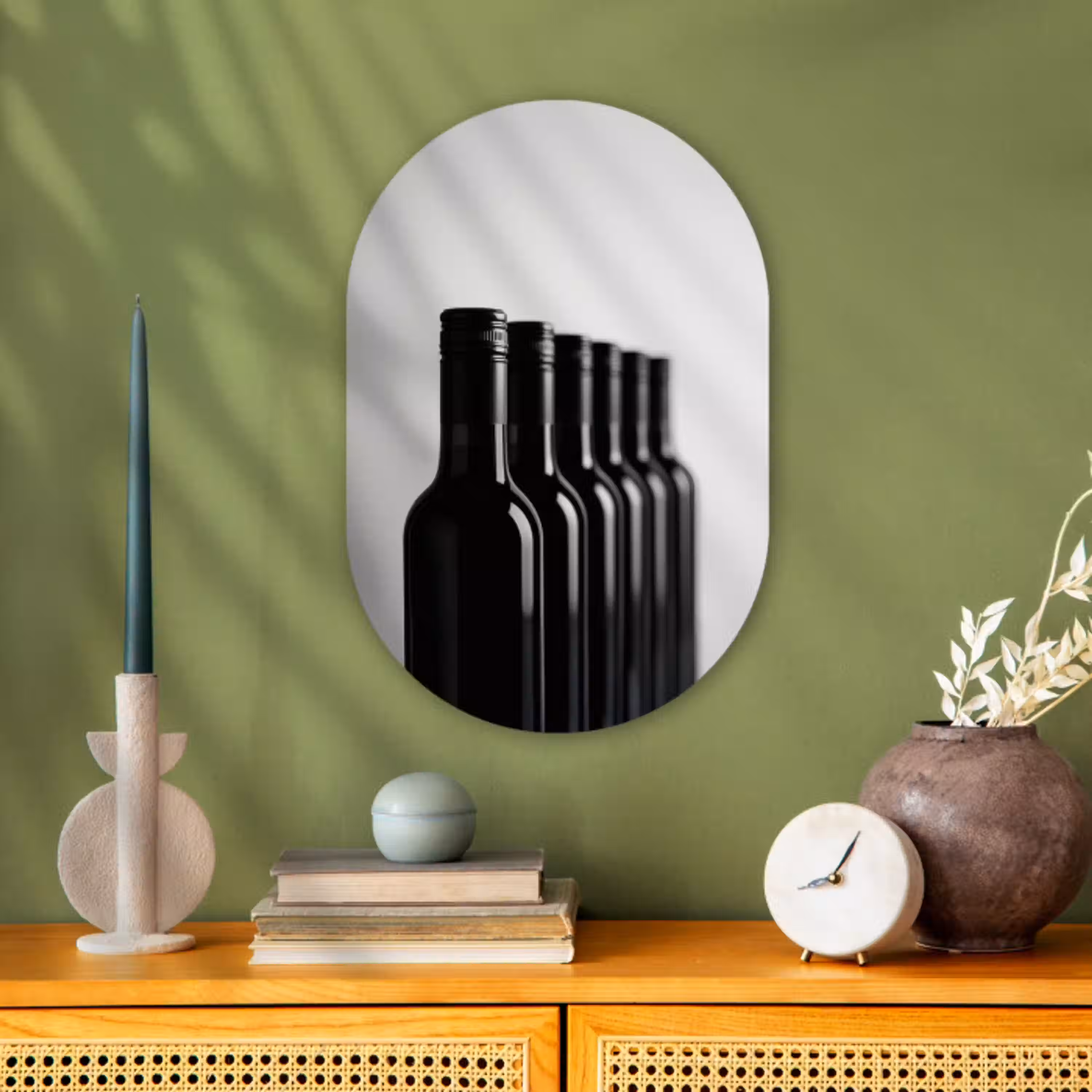 Wijnflessen - Zwart - Minimalistisch Wandcirkel Ovaal Forex klein -sfeer2