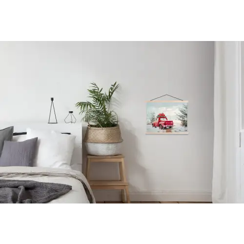 Auto - Rood - Cadeaus - Winter - Sneeuw - Kerst textielposter latten blank klein -woonkamer