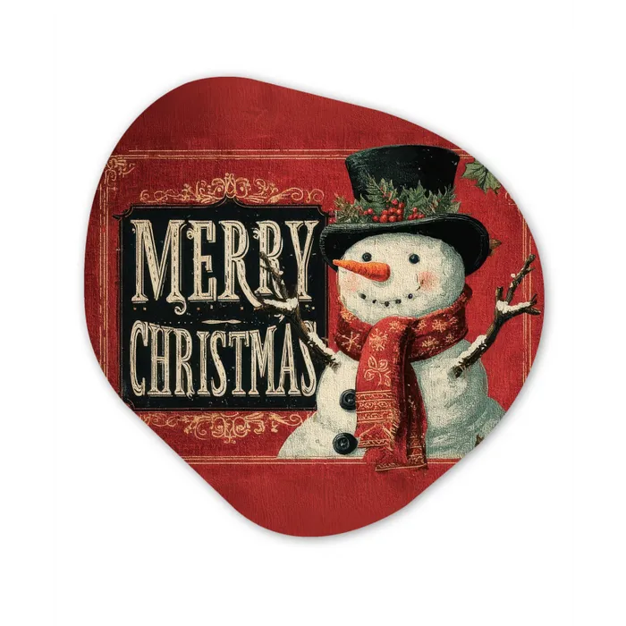Klassiek - Kerstgroet - Sneeuwpop - Rood Wandcirkel Organisch Forex 3mm klein -3d