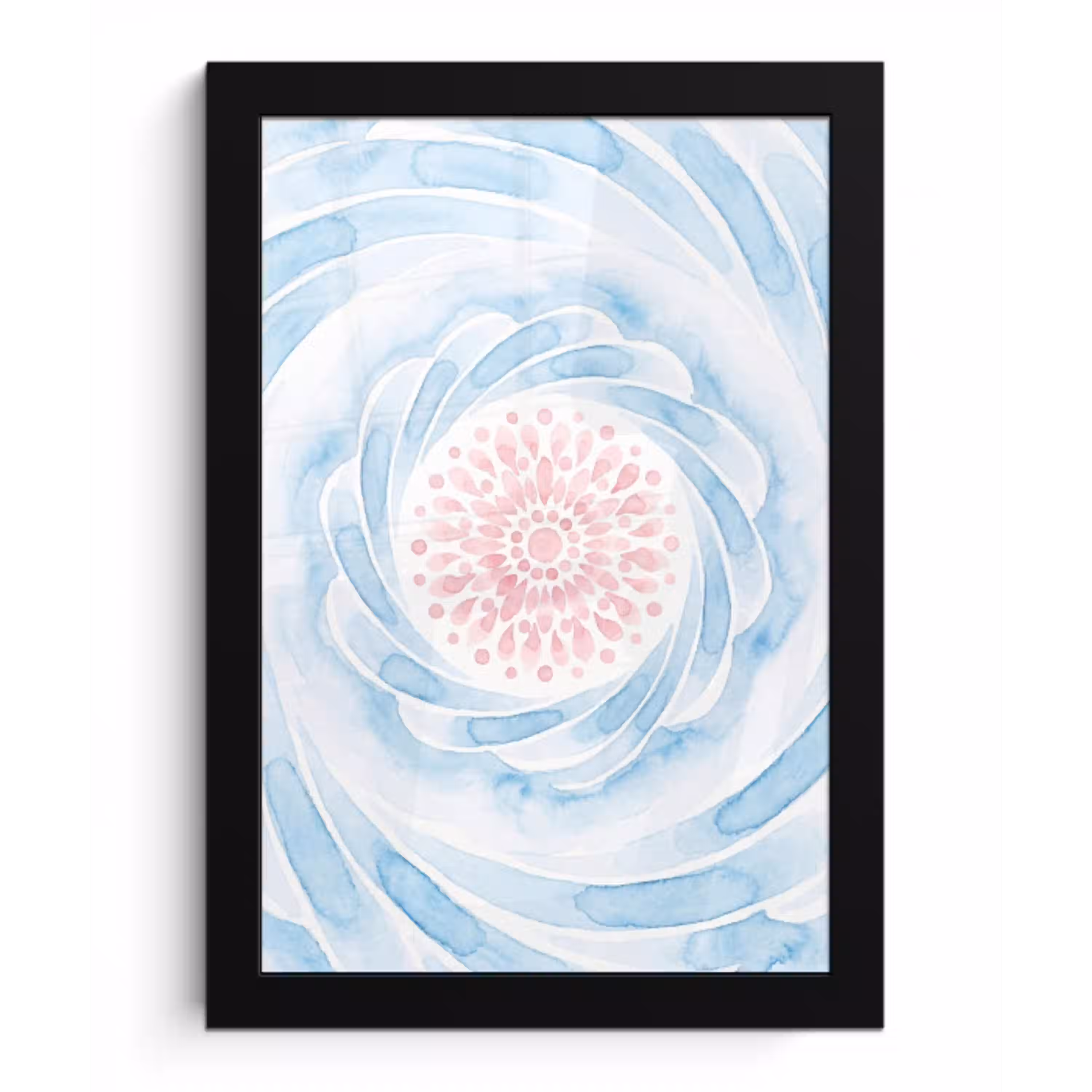 Abstract - Bloemvorm - Aquarel - Roze - Blauw fotolijst zwart zonder passe partout klein -3d