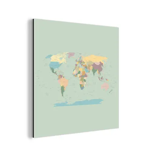 Wereldkaart - Realistisch - Kaart aluminium wit klein -3d