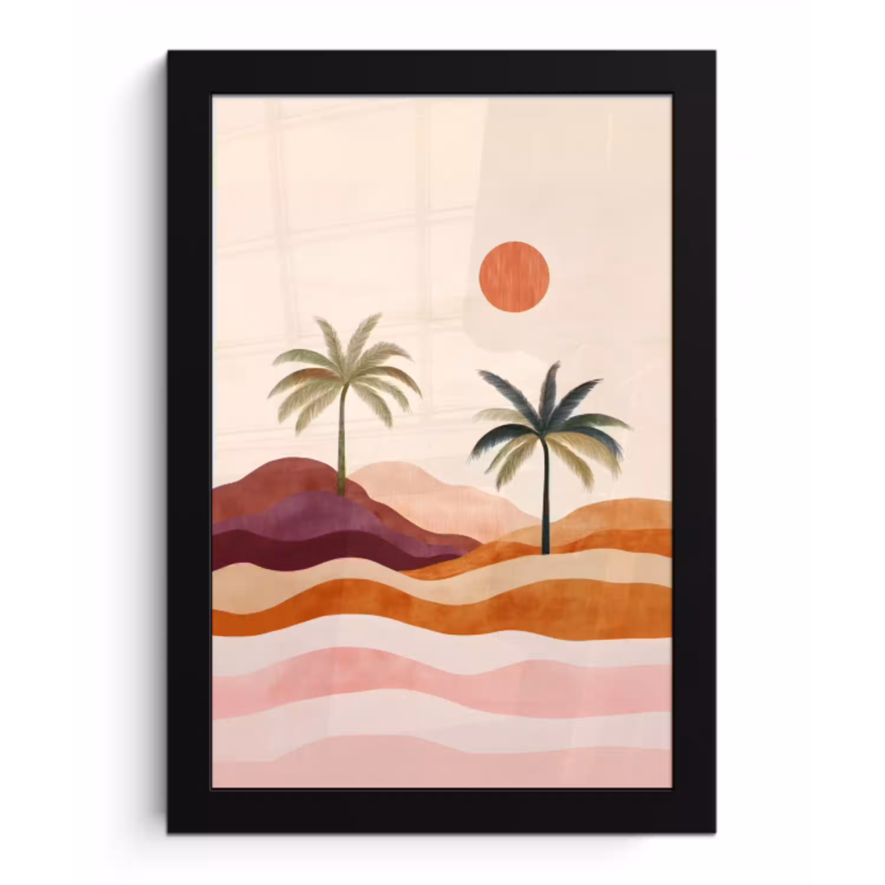 Palmbomen - Abstract - Zon - Heuvels fotolijst zwart zonder passe partout klein -3d