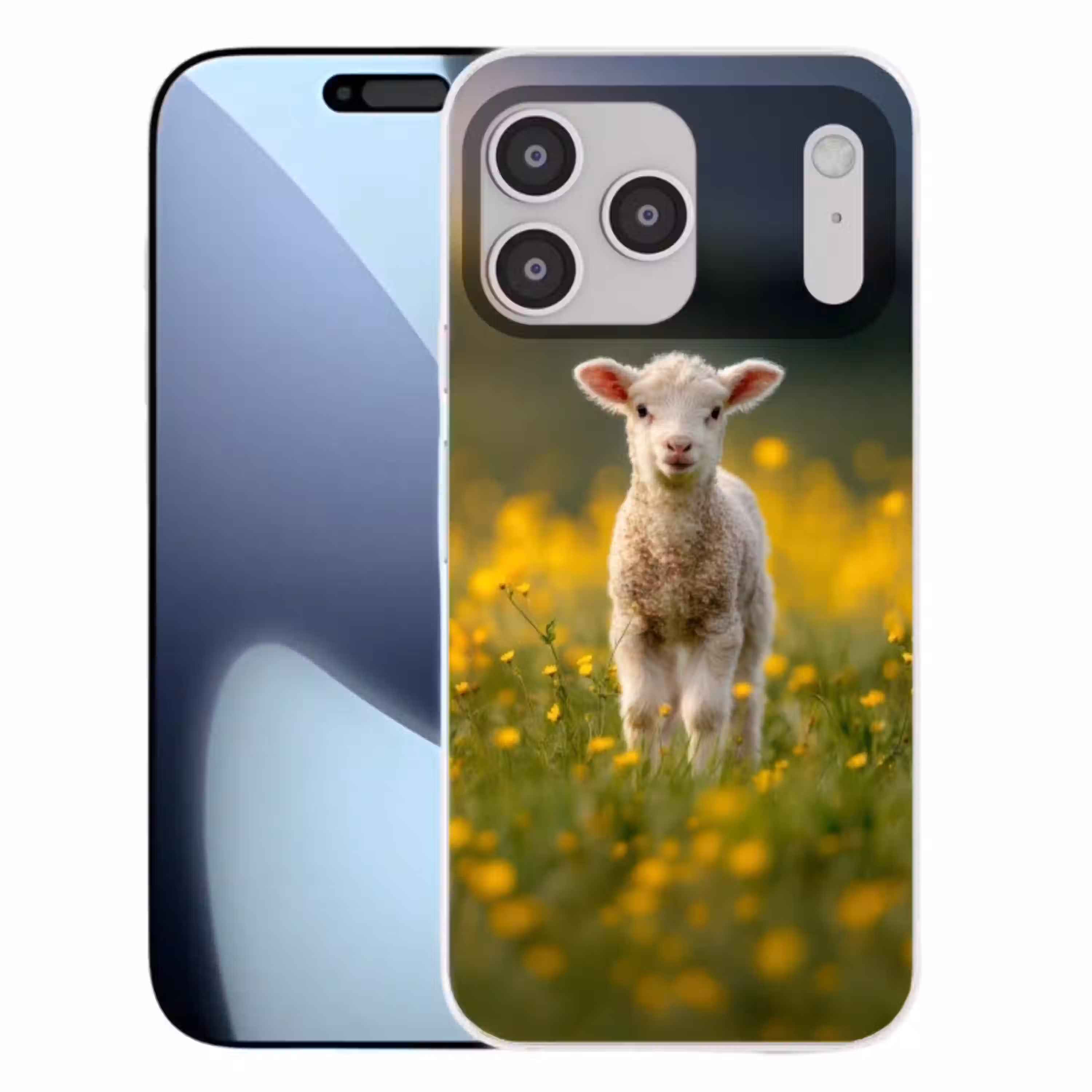 Lammetje - Gras - Bloemen - Geel Telefoonhoesje iPhone 17 Pro Max klein -3d