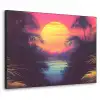 Zon - Geel - Palmbomen - Tropisch Textielframe zwart klein -3d
