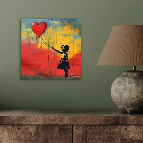Banksy - Kunst - Graffiti - Meisje - Street art aluminium wit klein -sfeer2
