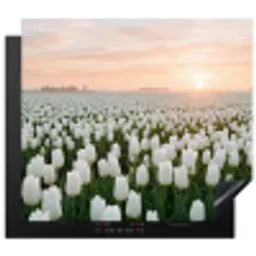 Tulpen - Landschap - Wit Inductie beschermer vinyl 3mm middel -3d