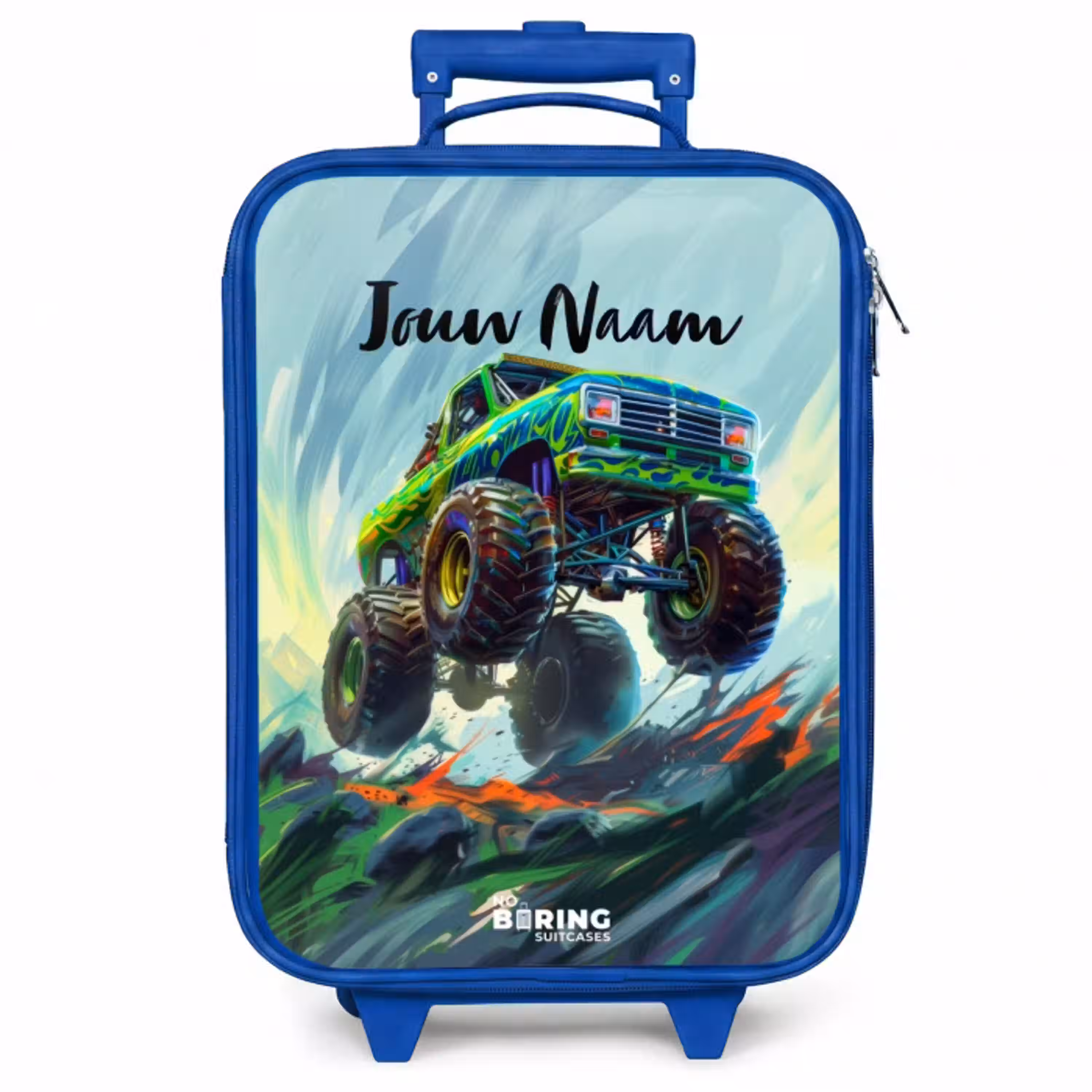 Groene Monstertruck met Penseelstreken Kinderkoffer - Blauw klein -zzz_website3d