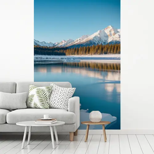Landschap - Winter - Meer - Bergen - Uitzicht - IJs fotobehang vinyl groot -woonkamer