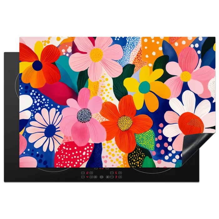 Bloemen - Kleurrijk - Stippen Inductie beschermer vinyl 3mm klein -3d