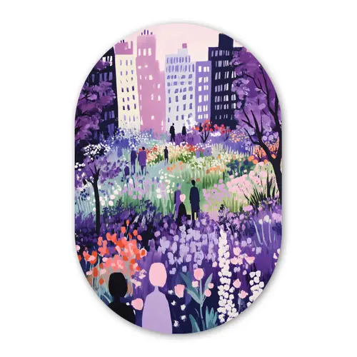Park - Bomen - Bloemen - Gebouwen Wandcirkel Ovaal Glas middel -3d