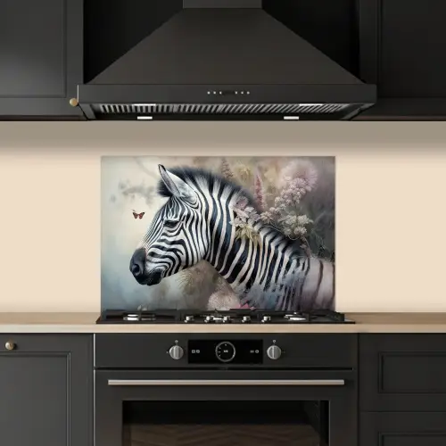 Zebra - Wilde dieren - Vlinder - Bloemen keuken achterwand spatscherm klein -sfeer1