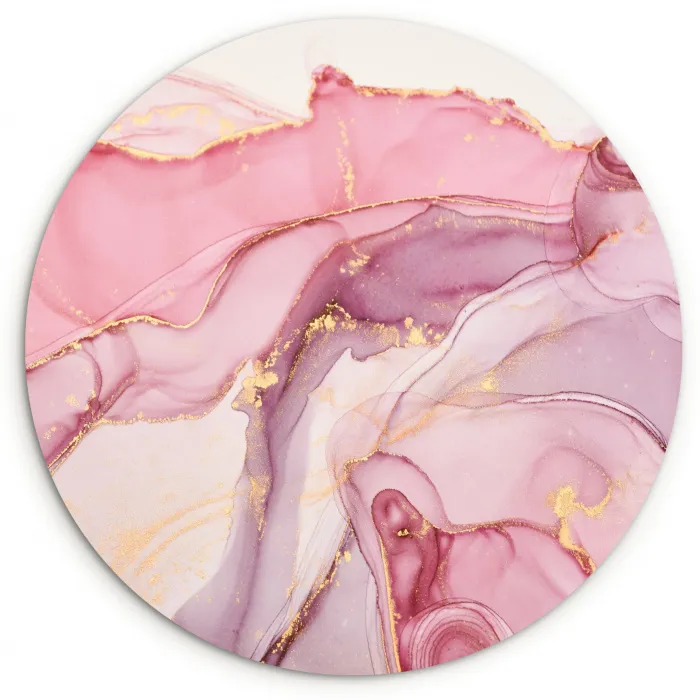 Goud - Marmer - Roze Wandcirkel kunststof plaat 5mm dik klein -3d