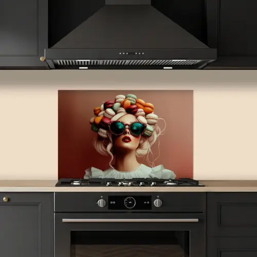 Vrouw - Macarons - Bril keuken achterwand spatscherm klein -sfeer1