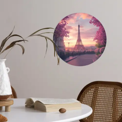 Eiffeltoren - Parijs - Roze Wandcirkel behangsticker klein -sfeer3