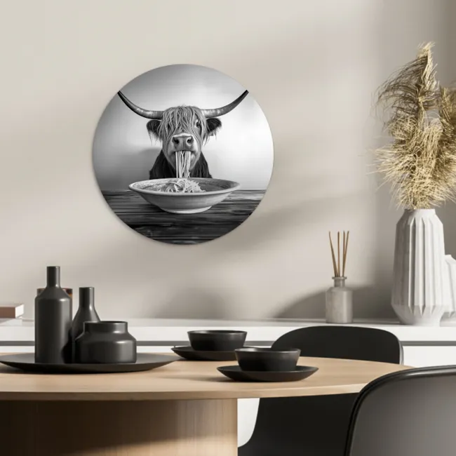 Schotse Hooglander - Spaghetti - Dieren - Zwart wit KitchenYeah - Keuken - Wandcirkel Forex klein -sfeer2