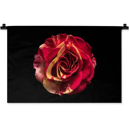 Bloem - Roos - Rood - Zwart Wandkleed katoen klein -zz3d