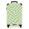 Squares - Groen/Gele golven NBS - Handbagage koffer - Kinderen Unisex middel -productfoto_recht