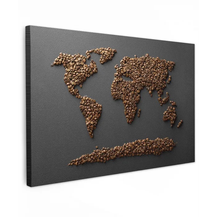 Wereldkaart - Koffie - Grijs canvas 2cm klein -z3d