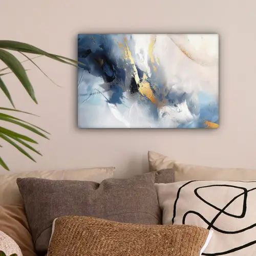 Blauw - Modern - Marmer - Abstract - Goud canvas 2cm klein -sfeer1