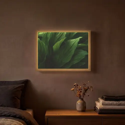 Bladeren - Schaduw - Groen - Textuur Light Box met batterij (Wandlamp) middel -sfeer4