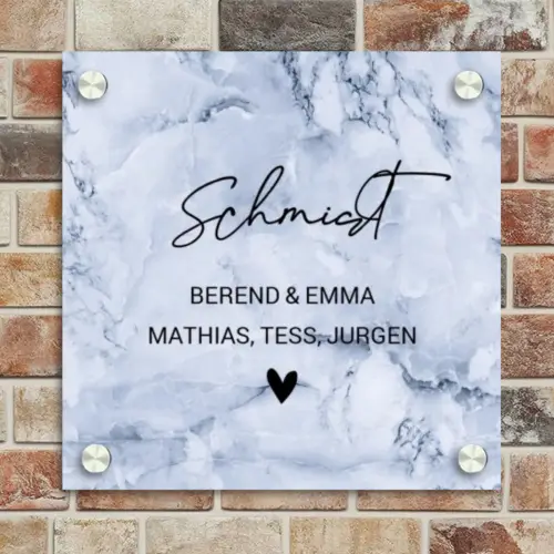 Blauw marmer - Sierlijk Naambord Vierkant klein -sfeer2